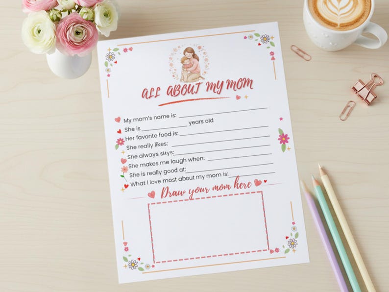 Mom. Printable Worksheet.pdf All About Mom Printable Worksheet | Mother's Day Kids Activity (PDF) - Etsy