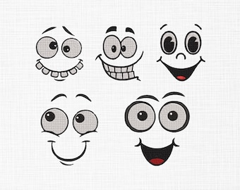 Funny Faces Embroidery Design Faces Bundle Embroidery Music Crazy Faces Machine Embroidery Designs 5 Sizes Digital Download