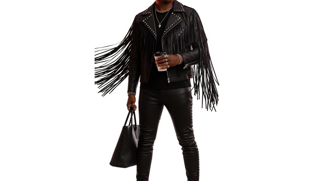 Studded Leather Biker Jacket with Fringe main image 1
