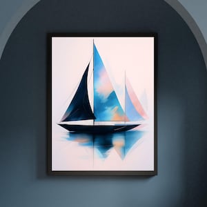 Abstract Sailboat Digital Art Print – Modern Nautical Wall Decor | Pastel Coastal Artwork | Instant Download Printable | Digital Art.