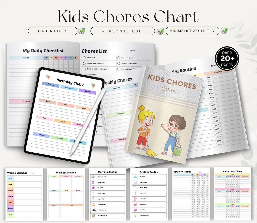 Chore Chart for Kids, Printable Kids Routine Chart, Reward Chart for ...