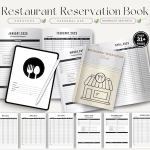 Restaurant Reservation Book, Booking Log Template, Guest Tracker Sheets, Table Reservation Planner PDF, Hostess Log Printable