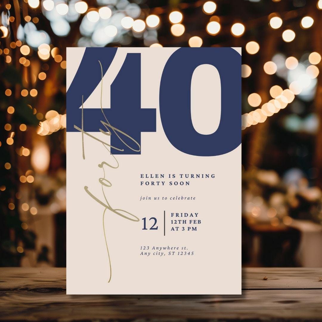 40th Birthday Invitation Template I Editable Canva Invite I Minimalist ...