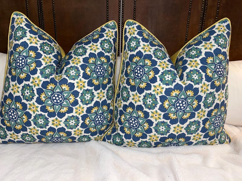 New, 24”x24” Pillows in “poddho” by Namay Samay in Andalus With Yellow ...