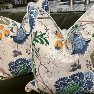 Custom, 24”x24” Pillow Cover Pair in Cowtan & Tout Fabric Floral and White Linen.