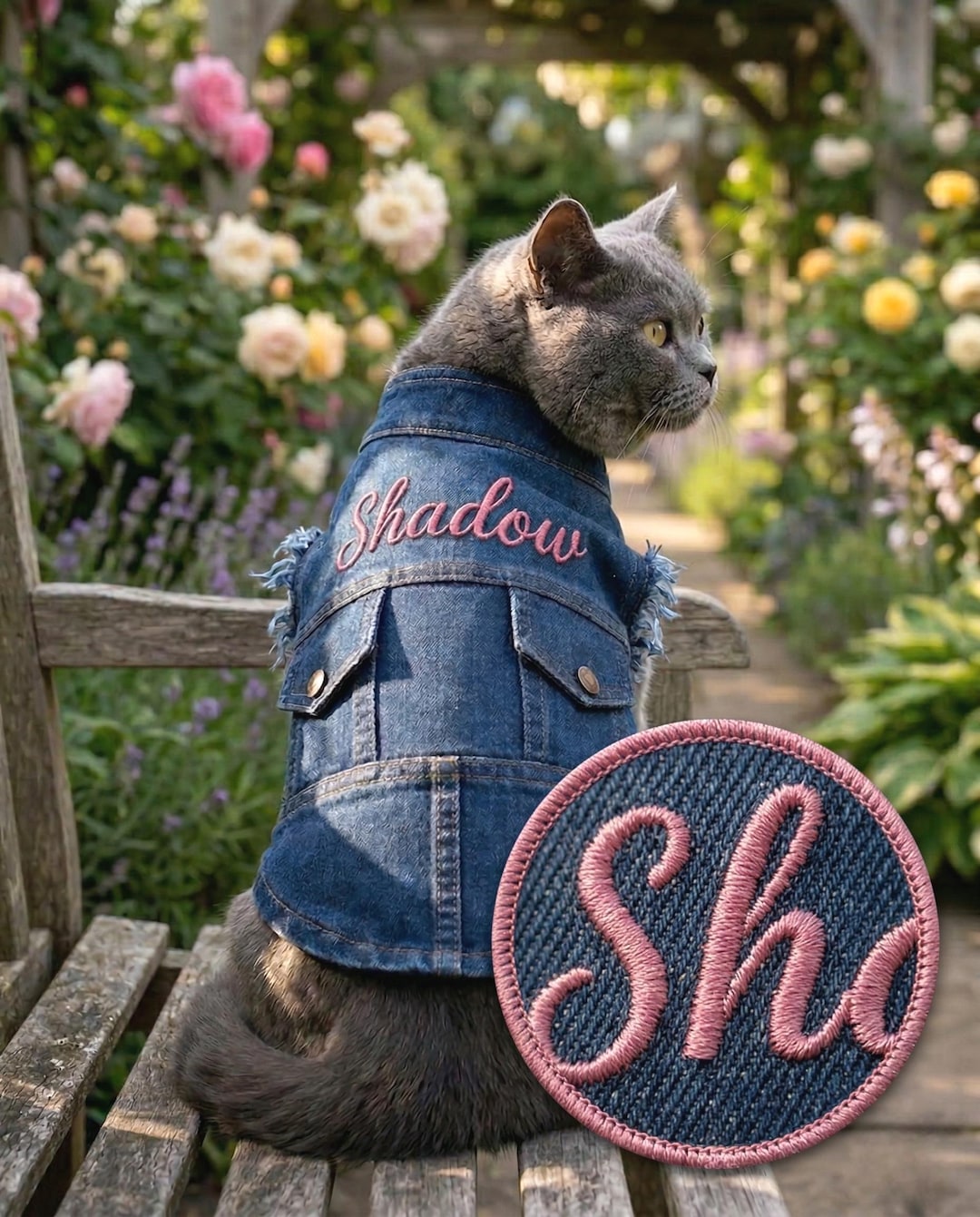 Personalized Denim Cat Vest, Custom Name Jean Jacket, Embroidered ...