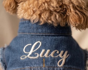 Custom Dog Denim Vest: Personalized Jean Jacket With Embroidered Name, Handmade Pet Clothing