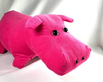 Pink Corduroy Hippo Stuffed Animal, ready to ship