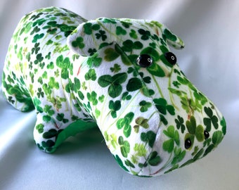 Shamrock Minky Hippo Stuffed Animal, ready to ship