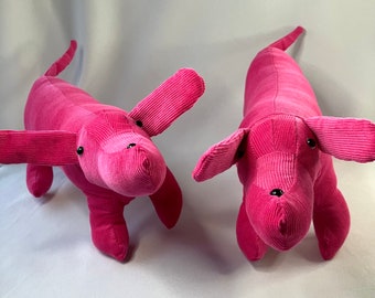 Pink Corduroy Dachshund Stuffed Animal, ready to ship