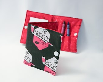 Pink Hockey Girl Crayon Wallet, ready to ship