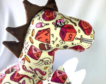 Red Dice Minky Dinosaur Stuffed Animal, ready to ship