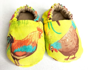 Chickens Baby Shoes, 0-3 or 3-6 or 6-9 months, ready to ship