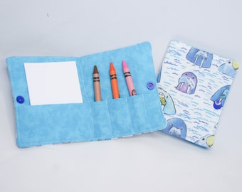 Blue Walruses Crayon Wallet, ready to ship