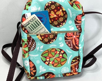 Pysanky Convertible Mini Backpack Purse Fanny Pack, ready to ship