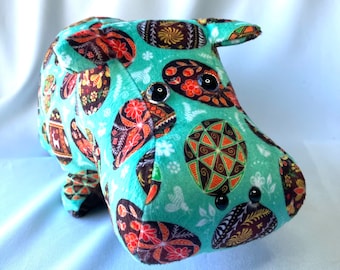 Pysanky Minky Hippo Stuffed Animal, ready to ship