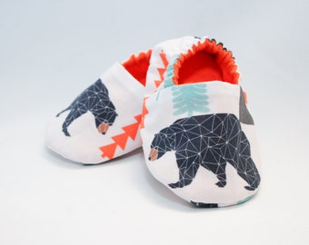 Geometric Bears Baby Shoes, 3-6 or 6-9 months, ready to ship