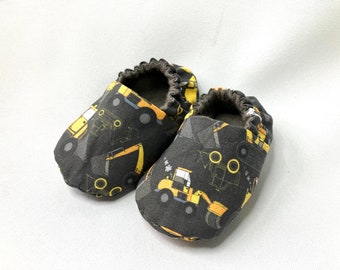 Construction Trucks Baby Shoes, 0-3 or 3-6 or 6-9 months, ready to ship
