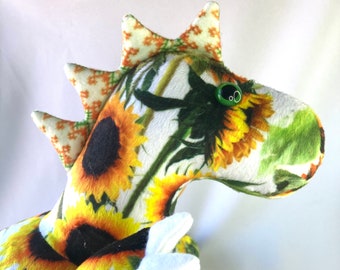 Sunflower Minky Dinosaur Stuffed Animal, ready to ship