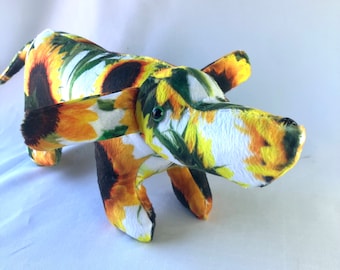 Sunflower Dachshund Minky Stuffed Animal, ready to ship