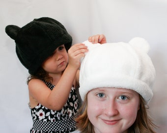 Bear Fuzzy Fleece Winter Hat, Black or White, ready to ship