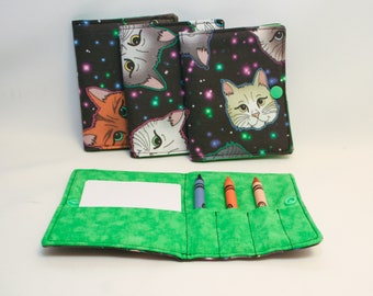 Cats in Space Crayon Wallet, ready to ship