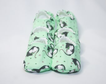 Green Rats Baby Shoes, 0-3 or 3-6 or 6-9 months, ready to ship