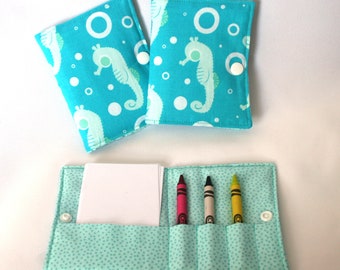 Aquamarine Sea Horses Crayon Wallet, ready to ship