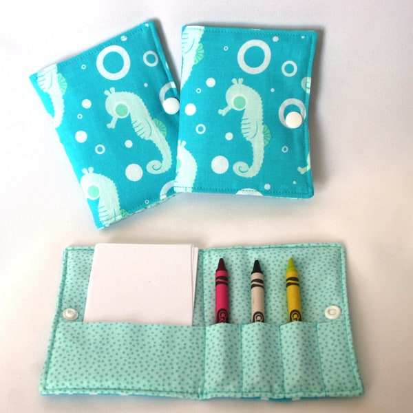 Aquamarine Sea Horses Crayon Wallet, ready to ship