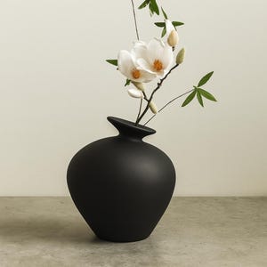 Black Terracotta Vase | Ceramic Rustic Pottery Flower Vase | Modern Home Decor | 14cm Tall Japanese Wabi Sabi Aesthetic Vase Japandi Style