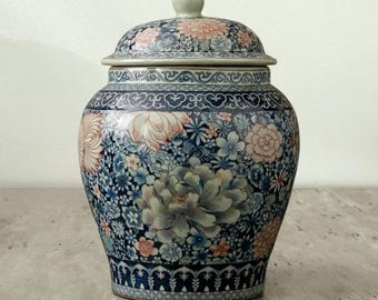 手作りの青い陶器のキャニスター：インドの花柄アートの瓶 - Etsy 日本