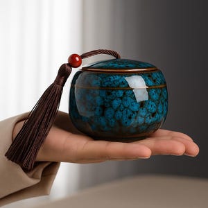 Small Blue Ceramic Tea Jar | Chinese Tea Canister | Porcelain Storage Jar | Sealed Spice Pot | Coffee Container | Tea Leaf Holder | 70ml