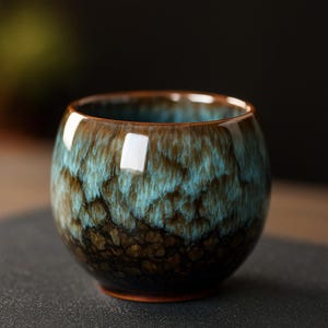 Small blue Japanese Style Ceramic Tea Cup | Drinkware | Wabi Sabi Pottery | Rustic | Zen Chawan Chinese | Gifts for Tea Lovers