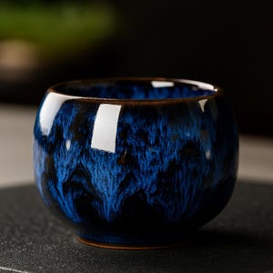 Small Dark Blue Japanese Style Ceramic Tea Cup | Drinkware | Wabi Sabi Pottery | Rustic | Zen Chawan Chinese | Gifts for Tea Lovers