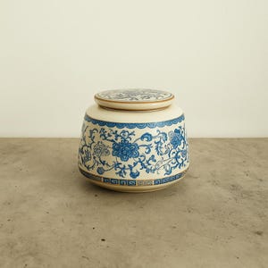 Floral Blue & White Ceramic Tea Jar | Porcelain Storage Container for Herbs, Coffee, Candy, Nuts | Decorative Kitchen Canister Box