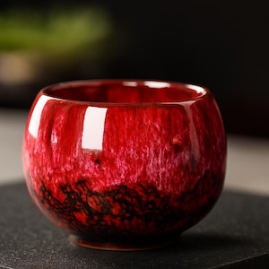 Small Red Japanese Style Ceramic Tea Cup | Drinkware | Wabi Sabi Pottery | Rustic | Zen Chawan Chinese | Gifts for Tea Lovers