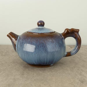 Tetera de cerámica de 250 ml, estilo retro de porcelana esmaltada marrón/azul, ideal para kung-fu, ideal para amantes del té, estilo chino japonés y café.