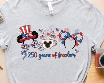 250 Jahre Freiheit Shirt, Disney 4. Juli T-Shirt, Mickey Patriotic Shirt, Disney in rot, weiß und blau, Micky Ohren Shirt zum Unabhängigkeitstag