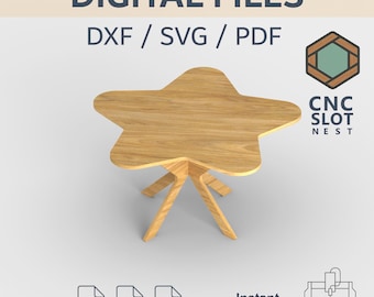 Stjärnbord – CNC-barnmöbler | Digitala Dxf-, Svg- och PDF-filer | Träbord med infällbar montering för barnrum, lekrum, Montessorimöbler