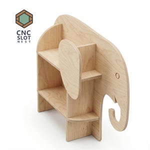 Planos CNC para estantería infantil con diseño de elefante, estante de madera encajable, muebles de madera contrachapada para bricolaje, archivos CNC de 18 mm, descarga digital de estantería infantil. imagen 5