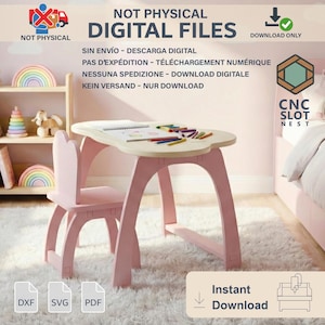 Cloud Kids Tisch- und Stuhlset - CNC-Slot-Design für das Laserschneiden (Dxf, SVG, Pdf)