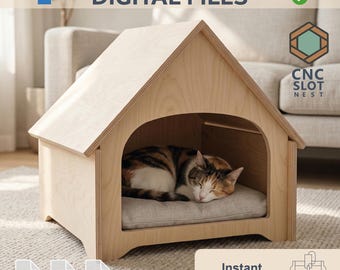 Archivos CNC para cama de gato, diseño de ranura de madera contrachapada de 12 mm, descarga de archivos dxf, svg y pdf