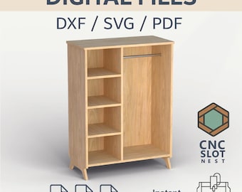 Kids Wardrobe CNC Plans - Slot-In Closet with Shelves and Hanging Rod | 18mm Plywood | DXF svg PDF Digital Download