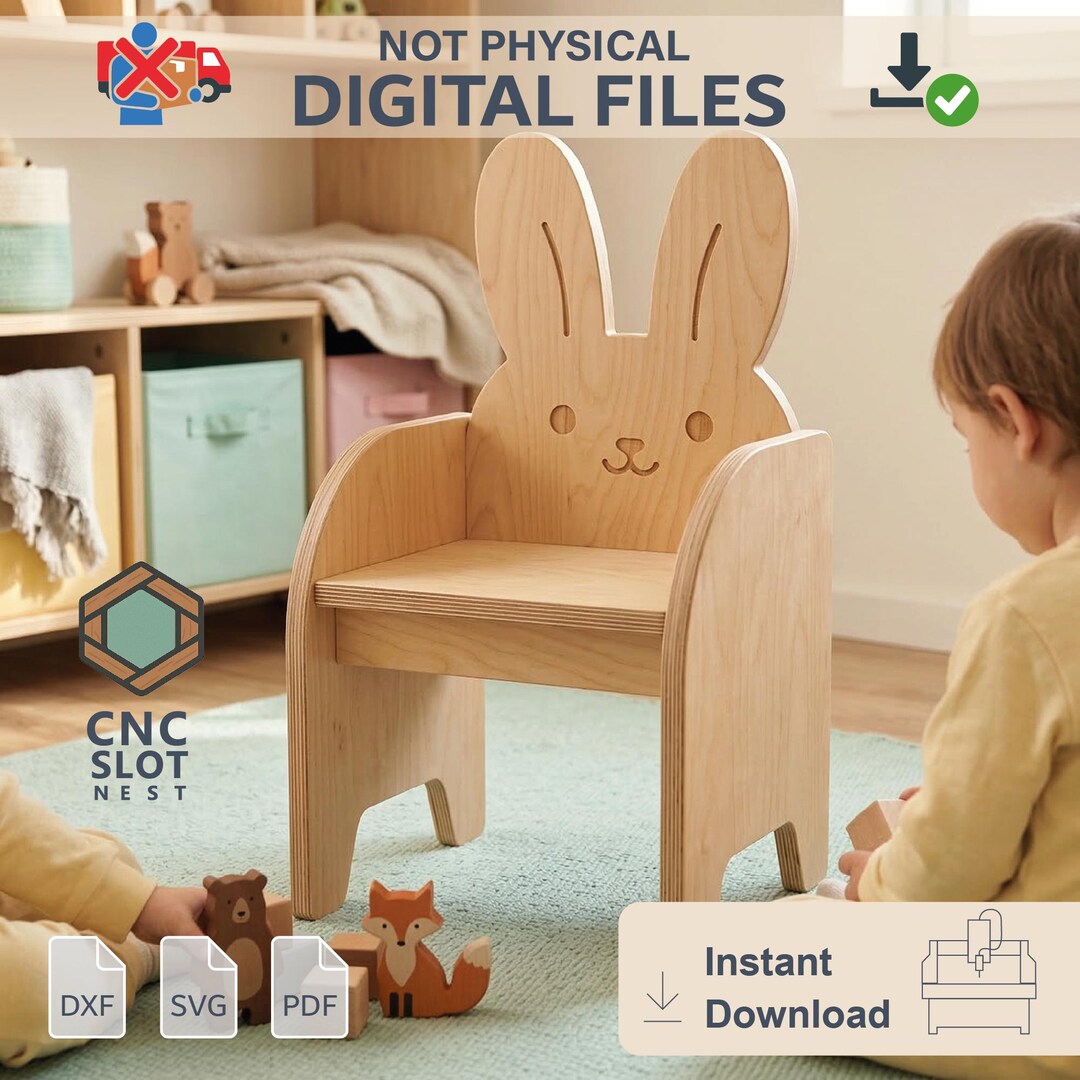 Bunny Kids Chair CNC Files, Wooden Toddler Chair Dxf Svg Pdf, Rabbit ...