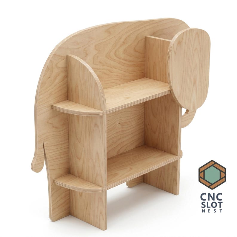 Planos CNC para estantería infantil con diseño de elefante, estante de madera encajable, muebles de madera contrachapada para bricolaje, archivos CNC de 18 mm, descarga digital de estantería infantil. imagen 6