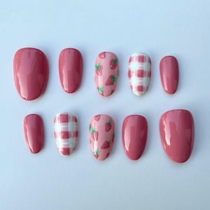 Pink Picnic and Strawberry Press On Nails