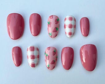 Pink Picnic and Strawberry Press On Nails