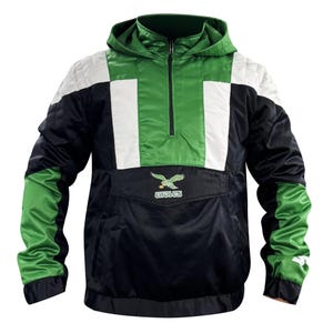 Inspired by Philadelphia Starter Eagles - Black and Green Hooded Jacket - Eagles Starter Jacket - Eagle Green Jacket for Men