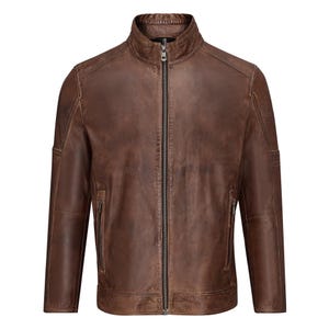 Inspired By Men’s Dark Brown Leather Jacket - Double Zipper Closure For Mens