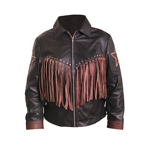 Star Fringe Genuine Leather Jacket: Western Style Women&#39;s Outerwear